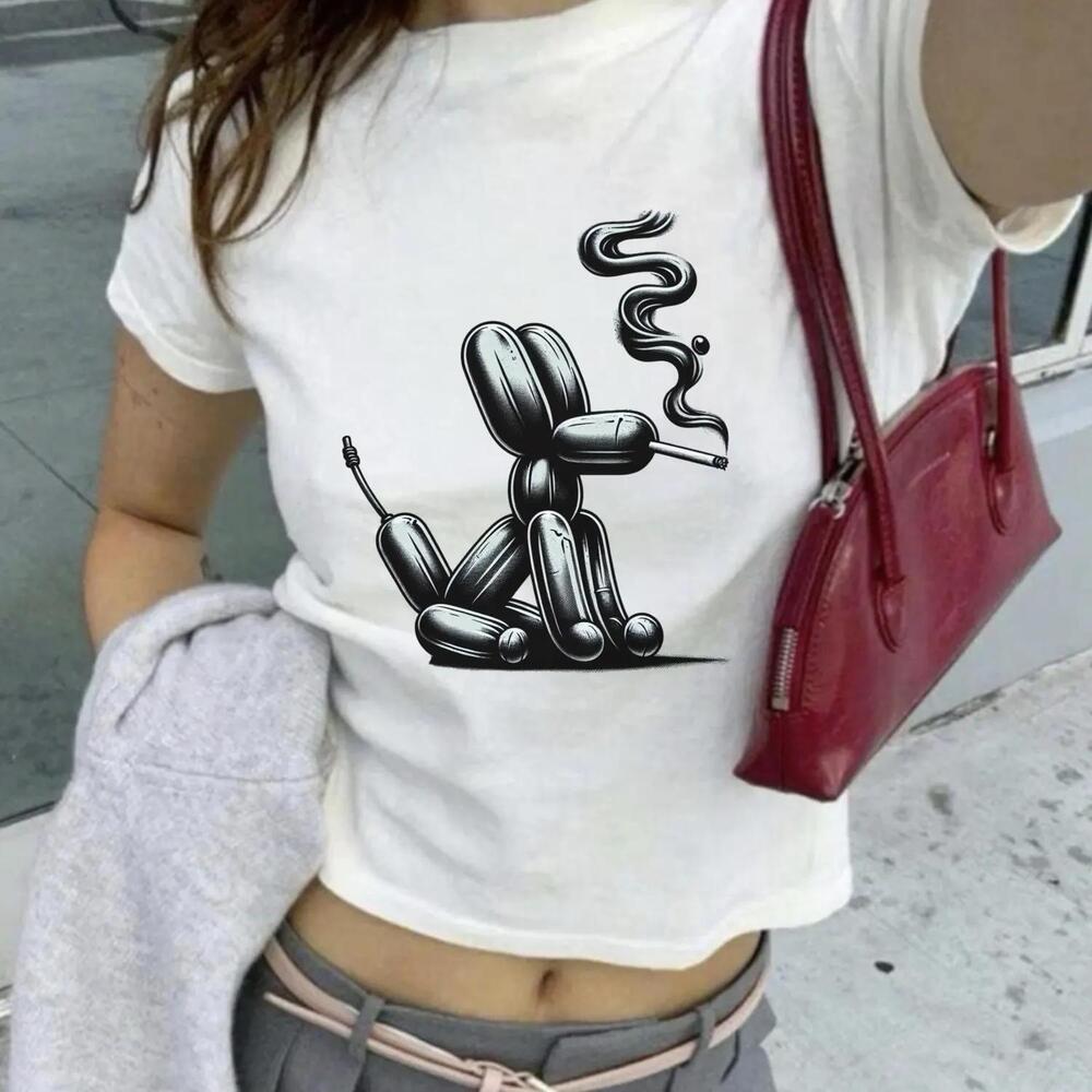 Grunge Y2K Baby Tee Smoking Balloon